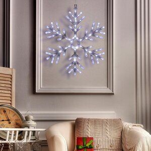 24" Tall Indoor/Outdoor Hanging Snowflake Decoration with 102 LED Lights, Winter